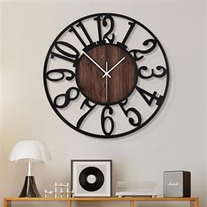 HAITANG Grandi Orologi da Parete per Soggiorno - 50 cm Orologi Silenziosi in Metallo Nero Senza Ticchettio per Sala da Pranzo Camera da Letto Cucina Orologio da Parete in Legno Funzionato a Batteria