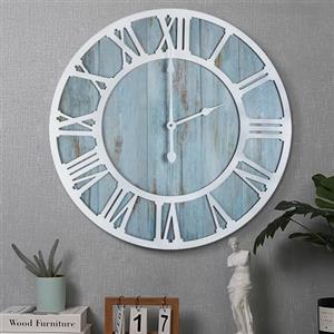 HAITANG Orologio da parete rotondo in legno moderno retrò blu 60 cm numeri romani arredamento soggiorno leggero zecca orologio da parete decorazione casa giardino ufficio caffè arredamento camera da