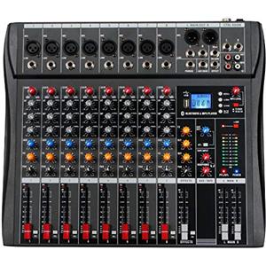 Depusheng DX8 Mixer Professionale Scheda Audio Console 8 Canali Desk System Interface Ingresso USB MP3 48V Phantom Power Stereo DJ Studio FX Telaio in Acciaio, Mixer Audio Bluetooth Nero per PC
