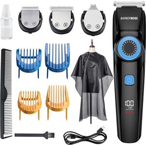 BarberBoss Professional 3-in-1 kit per capelli, barba e dettagli, kit per la toelettatura maschile con manopola di controllo di precisione, lame di taglio, luce di ricarica, QR-6087