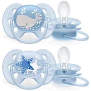 Philips Spa Avent Ultra Soft Succhietto Whale/Star Maschio 6-18 Mesi Oldscf222/22 2 Pezzi