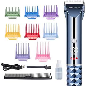 Barberboss 10-in-1 All-in-One Trimmer, Ultimate Grooming Kit per barba e capelli, set di 8 pettini, lame di precisione in titanio-ceramica, display a LED e opzioni a doppia velocità, QR-2091E