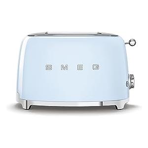 Smeg, Tostapane 2x2 TSF01PBEU, 2 Scomparti da 36mm, 6 Livelli di Doratura, Funzione Riscaldamento, Scongelamento e Bagel, Espulsione Automatica del Pane, Cassetto Raccoglibriciole, 950W, Azzurro