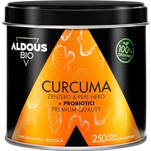 Aldous Bio Curcuma e Piperina Plus con Probiotici, Zenzero e Pepe Nero - 1460 mg, 250 Capsule Antinfiammatorie Naturali Certificato Biologico