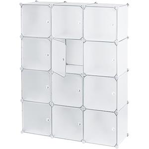 Baroni Home Mobile Componibile Salva Spazio, Organizzatore con Scomparti Impilabili in Plastica per Camera da Letto, Cabina Armadio, Ingresso, Bianco, 12 Scomparti, 111x37x147 cm