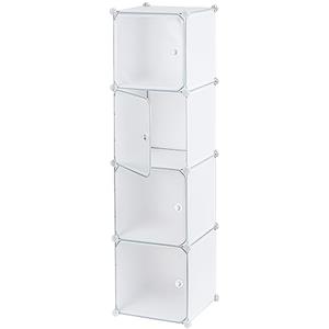 Baroni Home Mobile Componibile Salva Spazio, Organizzatore con Scomparti Impilabili in Plastica per Camera da Letto, Cabina Armadio, Ingresso, Bianco, 4 Scomparti, 37x37x147 cm