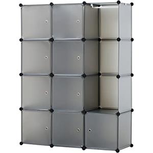 Baroni Home Armadio Componibile Salva Spazio, 12 Scomparti, Mobile Scomparti Impilabili, Organizzatori in Plastica per Camera da Letto, Cabina Armadio, Ingresso, Grigio Opaco, 111x37x147 cm