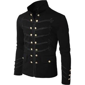 Rrongwn Costume di Halloween da uomo Steampunk Cappotto Hussar Napoleon Military Drumers Parade Jacket Renaissance Medievale Giacca Cortile Vittoriano Uniform Gothic Frack Pirati Vampiro Cosplay, Nero