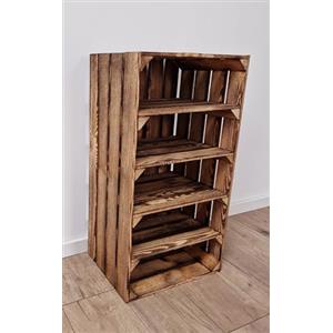 PYXIDAS Cassette Portaoggetti in Legno Resistente con 2,3,4 Ripiani, 75x40x30 cm, Scarpiere in Legno (1 cassa 4 ripiani corti, Effetto Bruciato)
