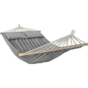 BB Sport Amaca Doppia Barre 240x150 cm Carrico Massimo 300 kg 2 Persone 2 Cuscini Giardino Patio Terrazzo, Colore:Grigio