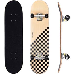 ERNAN Skateboard Completo per Principianti. Skateboard completo professionale da 31 * 8 pollici. Double Kick Deck Concavo con 7 strati per adulto, ragazzi, ragazze. (SBY)