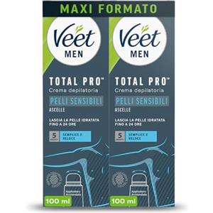 Veet Men Crema Depilatoria Uomo per Ascelle per Pelli Sensibili con Applicatore Ergonomico, Dermatologicamente Testata, 2x100 ml