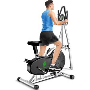 Xmifer Ellittiche Per La Casa, 2 in 1 Cross Trainer Ellittico Ergonomico Con Sedile e Resistenza Regolabili, Display LCD, Pedale Antiscivolo, Capacità Di Carico 265 LBS Salvaspazio (Argento)