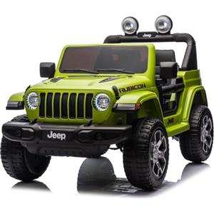 Mondial Toys Macchina Elettrica per Bambini Jeep Wrangler Rubicon 12v Telecomandata con Sedile in Pelle 2 Posti Auto Elettrica per due Bambini Verde Militare con Ruote in Plastica