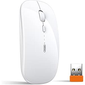 INPHIC Mouse senza fili ricaricabile, ultra sottile silenzioso 2.4G Cordless Mouse 1600 DPI con ricevitore USB per Laptop PC Computer Mac Tablet, livello della batteria visibile, bianco