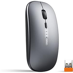 INPHIC Mouse wireless ricaricabile, ultra sottile 2.4G silenzioso mouse senza fili ottico 1600 DPI con ricevitore USB per laptop, MacBook, PC, Windows, ufficio, carica batteria visibile, grigio