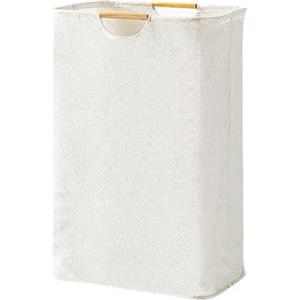 Fousenuk Cesto Portabiancheria Pieghevole Bianco, 39×53×27 cm | Cesta Portabiancheria con Manico in Legno Grand, Cesta Biancheria in Tessuto per Camera Soggiorno Bagno e Viaggio
