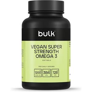 Bulk Capsule softgel vegane Super Strength con Omega 3, 1200 mg di olio d'alga, 384 mg di DHA, 128 mg di EPA per porzione, ad resistenza, 1200mg, 60 porzioni