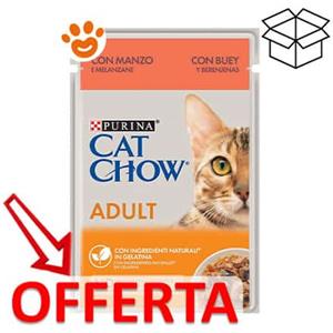 Purina Cat Chow Adult - Alimento umido con Manzo e Melanzane in gelatina, 85 gr