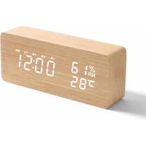 VORRINC Sveglia Digitale Radiosveglia con 3 Allarmi Indipendenti e Funzione Snooze Sveglia in Legno con Data e Temperatura Radiosveglia Digitale con Alimentatore può Impostazione Automatica Estate