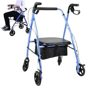AIRM HEALTH Deambulatore per Anziani Emerita Pieghevole Regolabile con Sedia AcciaioManiglie Ergonomiche Leggero Mobilità Ridotta Riabilitazione Interni ed Esterni (Rollater mit 4 Rädern 8236)