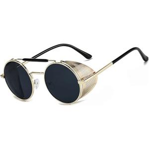 besbomig Occhiali da Sole da Uomo Donna Polarizzati Protezione Steampunk Rotondi in Metallo Alla Moda UV400