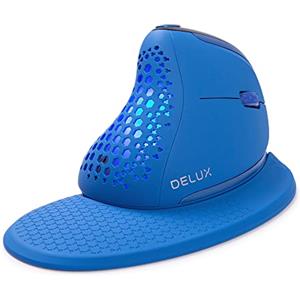 DeLUX Mouse Verticale Wireless, Mouse Ergonomico Senza Fili con Schermo OLED, 6 Pulsanti e Rotella, Clic silenzioso, fino a 7200DPI, Programmabile, Ricaricabile, BT/2.4G/Cavo, Luce RGB (M618XSD-Blu)