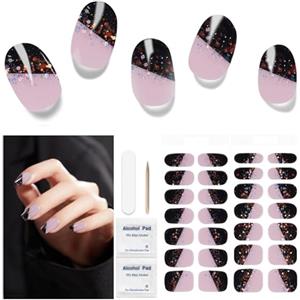 DUKASOU Unghie Gel Adesive UV - 28 Pcs Smalto Adesivo per Unghie Adesivi Unghie Gel Nail Stickers Full Wraps Lampada LED Adesivi per Unghie in Gel Curati Con Lima per Unghie e Stick per Donne Ragazze