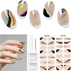 DUKASOU Unghie Gel Adesive UV - 28 Pcs Smalto Adesivo per Unghie Adesivi Unghie Gel Nail Stickers Full Wraps Lampada LED Adesivi per Unghie in Gel Curati Con Lima per Unghie e Stick per Donne Ragazze