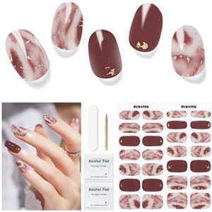 DUKASOU Unghie Gel Adesive UV - 28 Pcs Smalto Adesivo per Unghie Adesivi Unghie Gel Nail Stickers Full Wraps Lampada LED Adesivi per Unghie in Gel Curati Con Lima per Unghie e Stick per Donne Ragazze