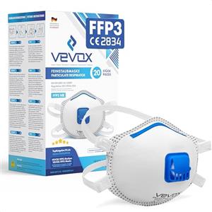VEVOX® Mascherine FFP3 - scatola da 5, 10, 20 o 5000 - con guarnizione comfort plus - mascherina FFP3 - maschera filtrante respiratoria FFP 3 con valvola - certificata CE per la massima protezione