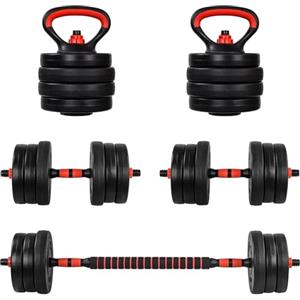 Maxstore MOVIT Manubri Palestra 6in1 - 20 kg, Componibili, Tubo di Collegamento, Maniglie Push Up, Rosso - Kettlebell, Bilanciere, Pesi Regolabili, Adjustable Dumbbells Set, Attrezzi Palestra Casa