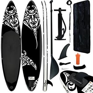 vidaXL Set Tavola Gonfiabile da SUP Accessori Surf Articoli Acqua Sport Acquatici Adulti Principianti Robusta Resistente Rigida 366x76x15 cm Nero
