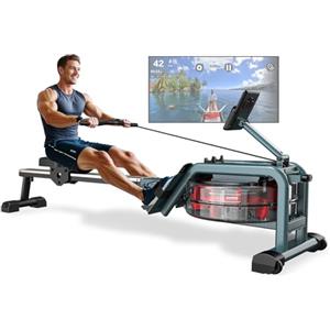 VOWVIT Vogatore Professionale per Casa, Vogatore con Monitor Bluetooth & porta Tablet, Vogatore ad Acqua Compatibile con App Kinomap, Facile da Montare, Carico Massimo 160 kg