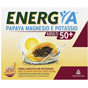 ENERGYA ANGELINI Energya Adulti 50+, Integratore Alimentare con Magnesio, Potassio, Vitamina B2, Integratore Antiossidante, Riduce Stanchezza, 14 Bustine