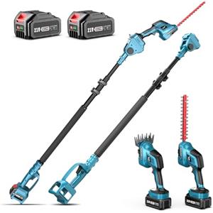 SEESII 3 in 1 Tagliasiepi a Batteria Telescopico, Tagliasiepi Elettrico con 2 * 4,0Ah Batteries, Raggio d'azione fino a 4,87 m, Lunghezza Lama 300 mm e 150 mm, Testa Angolata a 180°