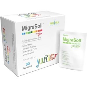 Purytra Farmaceutici Migrasoll Junior - Integratore Alimentare per Funzioni Cognitive dei Bambini, 30 Bustine da 5,5 g
