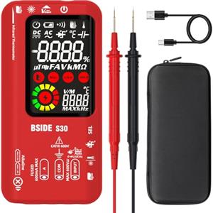 BSIDE Multimetro Digitale Automatico con Termometro IR Tester Intelligente Multifunzione a Doppia Potenza 9999 Conteggi LCD Colori Misura Tensione Corrente Diodi LED Tester di Capacità Ohm Continuità