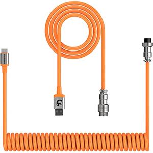 XINMENG Cavo tastiera a spirale, cavo USB tipo C, da tipo C a USB A, cavo tastiera meccanica TPU 51,18 pollici con connettore aviatore in metallo staccabile per tastiera meccanica da gioco-arancione