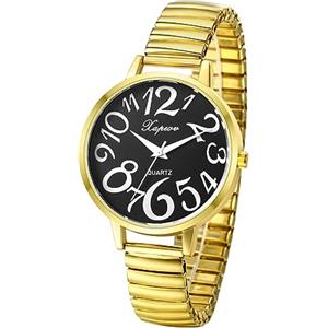 JewelryWe - Orologio da Donna Cinturino Elastico Quadrante Rotondo Grande Impara Ora Orologio al Quarzo Regalo per Mamma Anziani