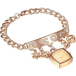 JewelryWe Orologio Bracciale da Donna con Zirconi: con Ciondolo Fiore Cuore Orologio Amore Cinturino Regolabile Lucido Regalo per Ragazze