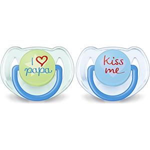 AVENT Philips Avent SCF172/71 Succhietti Love Papà e Kiss Blue, Tettarelle Ortodontiche, Senza BPA (6-18 Mesi) - 2 Pezzi