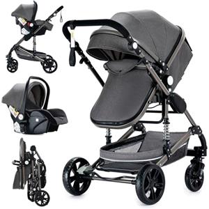 Veitoalioy Passeggino 3 in 1 Trio Neonati, Per Neonato 3 in 1 Passeggini, Carrozzino multifunzione, Passeggino Pieghevole (739 Grey)