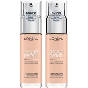 L'OREAL PARIS L'Oréal Paris Accord Parfait Fondotinta Fluido con Texture Ultra Leggera Idratante con Acido Ialuronico Colore 1R / 1C Ivory Rose - 2 Cosmetici