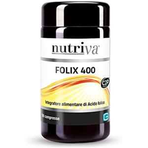 NUTRIVA Folix 400, Integratore alimentare a base di Acido Folico. Integratore per donne, utile per stanchezza e affaticamento. Utile in gravidanza. 100 compresse. C2P® Tech