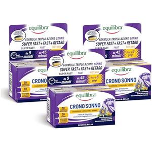 Equilibra Integratori Alimentari, Crono Sonno, Integratore con Melatonina ed Estratti Vegetali in Compresse con Tecnologia Innovativa Super Fast + Fast + Retard, 3 Pezzi da 30 Compresse Triplo Strato