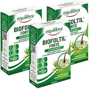 Equilibra Integratori Alimentari, Biofoltil Forte, Integratore per il Benessere di Capelli e Unghie, a Base di Zinco, Selenio e Rame, con Ortica, Miglio e Bambù, 3 Pezzi da 32 Capsule