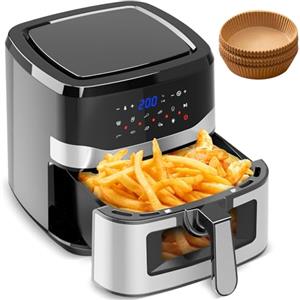 Gidgimo Friggitrice ad Aria Calda 8,5Litri con Finestra, Air Fryer con 9 Funzioni, LED Touch Display, 1785W Friggitrice Senza Olio per 6-8 Persone, con Carta Forno- ESSENTIAL