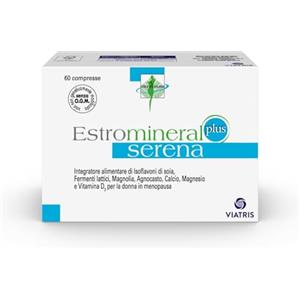 Estromineral Serena Plus, 60 Compresse, Integratore Menopausa con Isoflavoni di Soia, Fermenti Lattici, Magnolia, Agnocasto, Calcio, Magnesio e Vitamina D3, Senza Glutine e Senza Lattosio