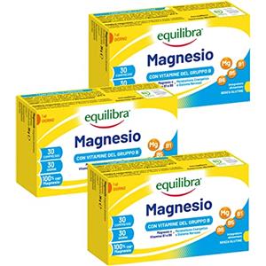 Equilibra Integratori Alimentari, Magnesio con Vitamine del Gruppo B, Integratore Magnesio e Vitamine B1, B5 e B6, Per il Normale Metabolismo Energetico, Senza Glutine, 3 Pezzi da 30 Compresse